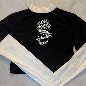 SHEIN Black and White Dragon Long Sleeve Tee